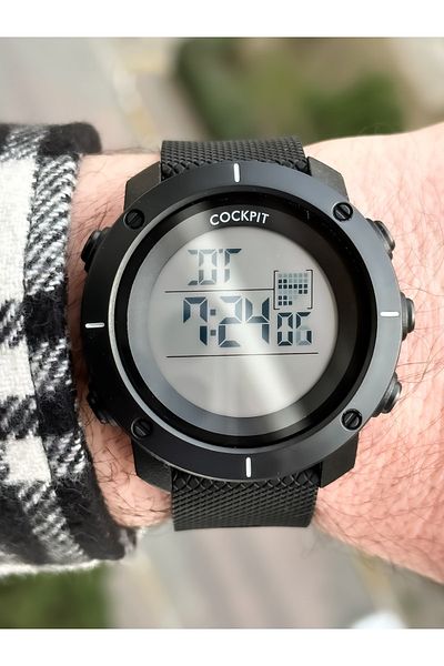 Cockpit Brand Water Resist, Alarm, Illuminated, Black Silicone Band Sports Men's Wristwatch