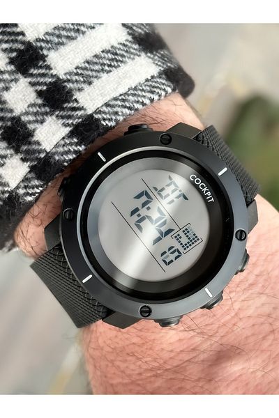 Cockpit Brand Water Resist, Alarm, Illuminated, Black Silicone Band Sports Men's Wristwatch