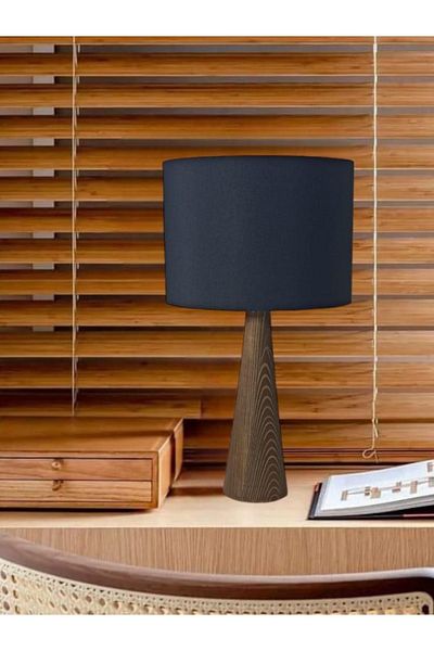 Art&Gift Black Design Lampshade Fabric - Head with Wooden Conical Body