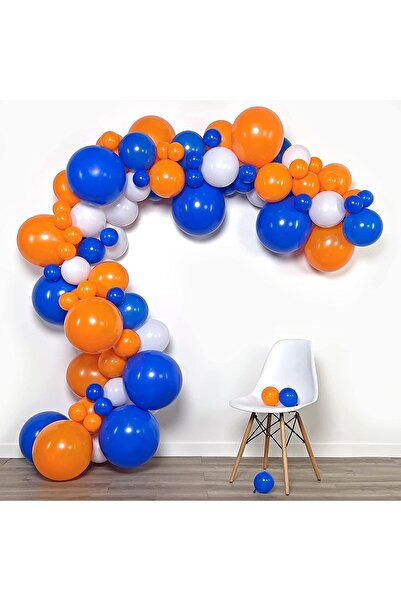 BEST PARTİ DOĞUM GÜNÜ PARTİ SÜSLERİ طقم بالونات برتقالي-أبيض-أزرق داكن 50 قطعة