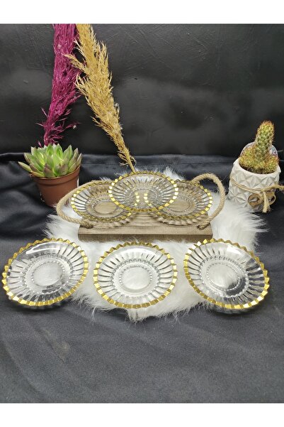 Zeryas Home 6 Adet Yaldızlı Cam Çay Tabağı