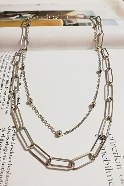 SEVİLLE AKSESUAR Ataç Ve Top Zincir Çiftli Kolye