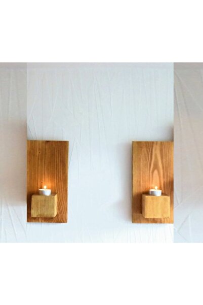 Tiydem Ahşap Aplik Mumluk Duvar Dekor Aplik 2'li Set