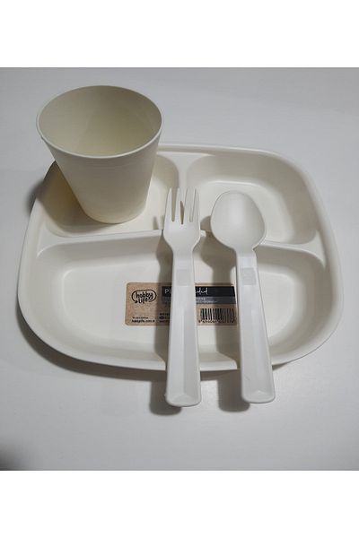HOBBY LİFE Breakfast Plate 3 Compartment Food Plate Table D'hote and Cup and Fork Spoon