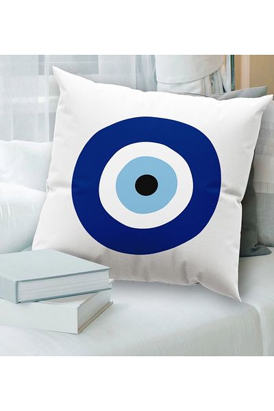 Bk Gift White Throw Pillow with Evil Eye Design, Home Decoration, Decorative