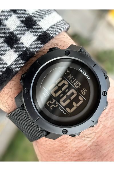 Cockpit Brand Water Resist, Alarm, Illuminated, Black Silicone Band Sports Men's Wristwatch