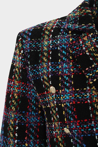 Açelya Okcu Double Breasted Premium Plaid Crop Tuvit Jacket
