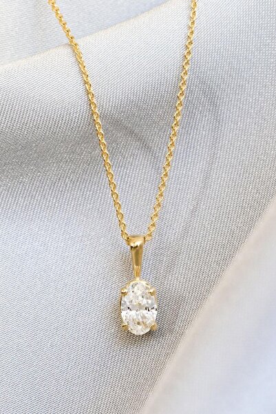 Crystal Diamond Zirconia Işıklı Kutuda Oval 2.50 Karat Tektaş Kolye