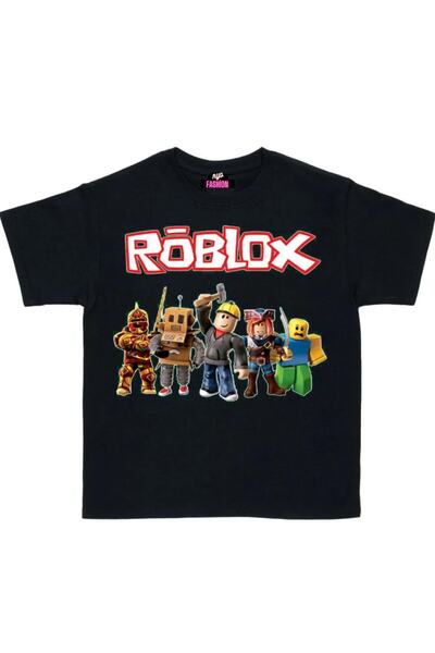 RYO FASHİON Roblox Unisex Kids T-Shirt Black Short Sleeve