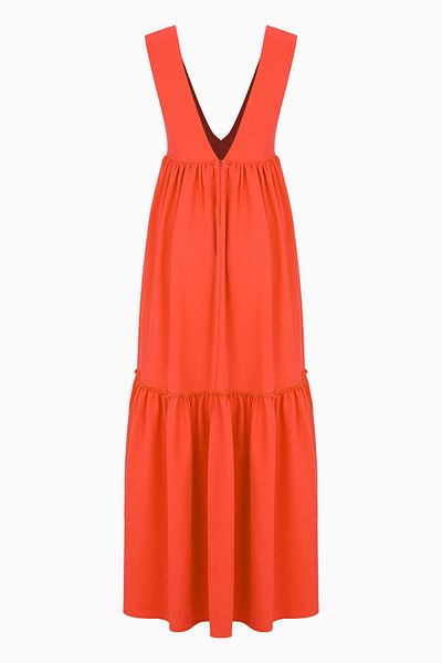 Whenever Company Orange Wide Cut Sleeveless V-Neck Long Dress