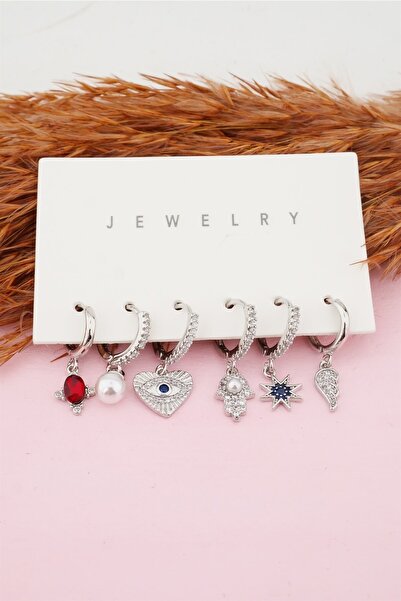 By Zeyna Aksesuar Kadın Kararmaz Altın Kaplama 6'lı Küpe Set