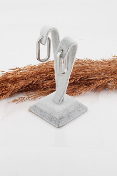 By Zeyna Aksesuar Kadın 316l Paslanmaz Çelik Basic Geometrik 2.5 Cm Elips Moldel Klipsli Küpe