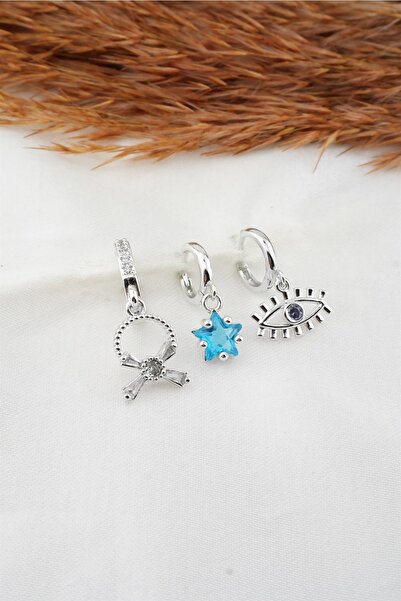 By Zeyna Aksesuar طقم أقراط نسائي مكون من 3 قطع على شكل عين حجر الزركون