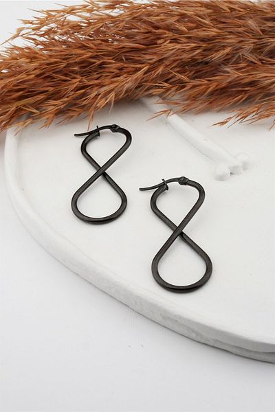 By Zeyna Aksesuar Women's 316l Stainless Steel Basic Geometric 5 Cm Infinity Model Clip Earrings