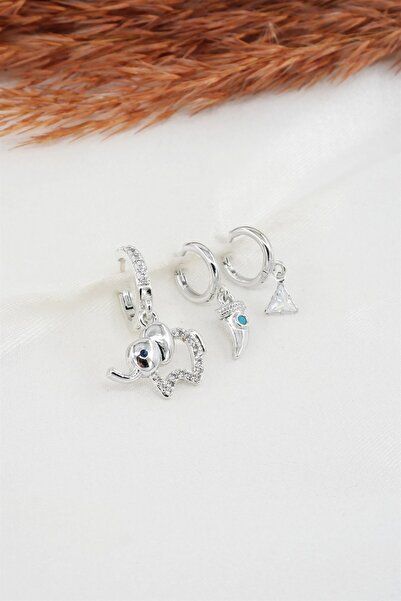 By Zeyna Aksesuar طقم أقراط نسائي مكون من 3 قطع على شكل فيل من حجر الزركون