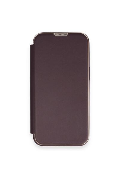 TEKNETSTORE Apple Iphone 14 Pro Max Uyumlu Kapaklı Kılıf Parmak Izi Bırakmaz Dışı Deri Içi Süet Tasarım Kılıf