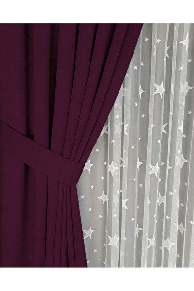Yuka Aripă dublă cu diamante, catifea violet închis, pliată îndeaproape, fundal insulă simplu, cortină simplă 100 X 260