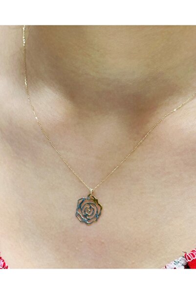 Hakan Güler Kuyumculuk 14 Ayar Altın Gül Kolye Uçlu Zincir