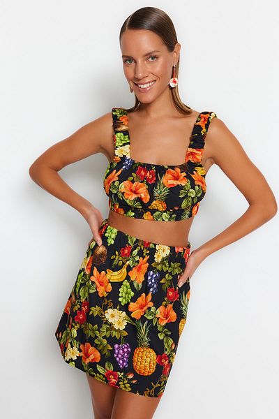 Trendyol Collection Σετ μπλούζας και φούστας παραλίας από 100% βαμβακερό στάμπα - TBESS23AU00170