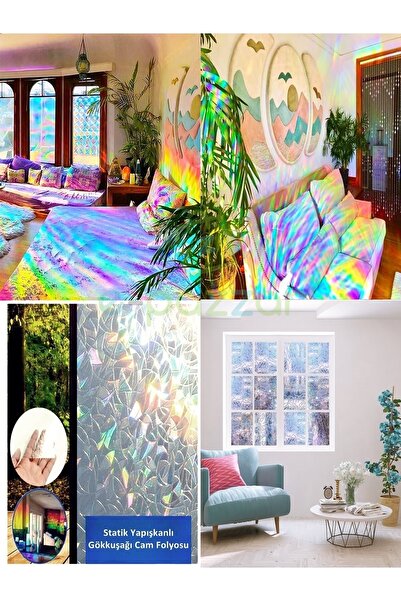 epazzar 3 Metre Dekoratif Uv Koruyucu Transparan 3d Gökkuşağı Cam Folyosu Sta...