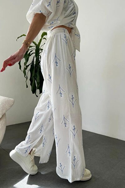 buqre's moda Ακατέργαστο Λινό Διπλό Σετ - Γυναικείο Σετ Loose Design και Slit