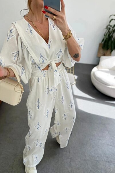 buqre's moda Ακατέργαστο Λινό Διπλό Σετ - Γυναικείο Σετ Loose Design και Slit