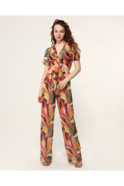Bolder Nico Crop Set with Orange Leaf Beach Pants