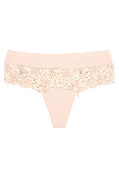 Zena High Waist Lace Detailed Cotton Women's Thong Panties Set of 2 - Large Size