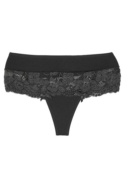Zena High Waist Lace Detailed 3-Piece Cotton Women's Thong Panties - Large Size