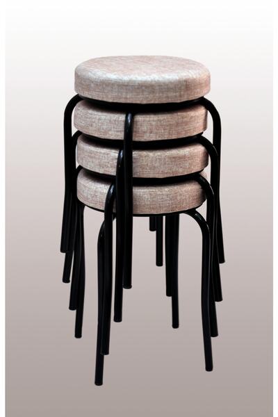 TABURECİM Tabure (4 Adet) Siyah Ayaklı, Mina Kumaş, Metal Ahtapot Ayak Aygl-49