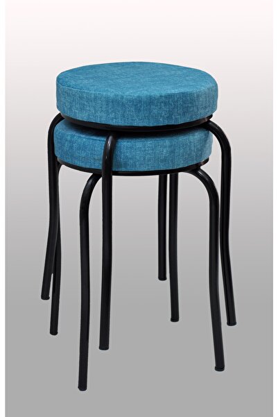 TABURECİM Tabure (2 Adet) Siyah Ayaklı, Mina Kumaş, Metal Ahtapot Ayak Aygl-17