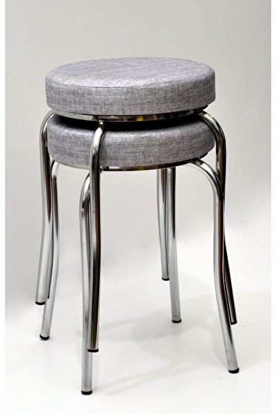 TABURECİM Tabure (2 Adet) Krom Ayaklı, Mina Kumaş, Metal Ahtapot Ayak Aygl-113