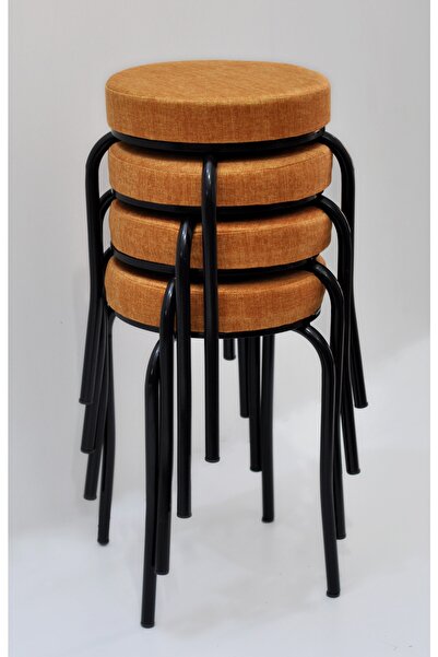 TABURECİM Tabure (4 Adet) Siyah Ayaklı, Mina Kumaş, Metal Ahtapot Ayak Aygl-49