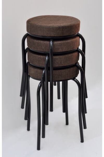 TABURECİM Tabure (4 Adet) Siyah Ayaklı, Mina Kumaş, Metal Ahtapot Ayak Aygl-49