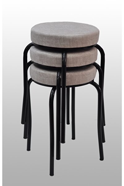 TABURECİM Tabure (3 Adet) Siyah Ayaklı, Mina Kumaş, Metal Ahtapot Ayak Aygl-33