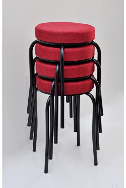 TABURECİM Tabure (4 Adet) Siyah Ayaklı, Mina Kumaş, Metal Ahtapot Ayak Aygl-49