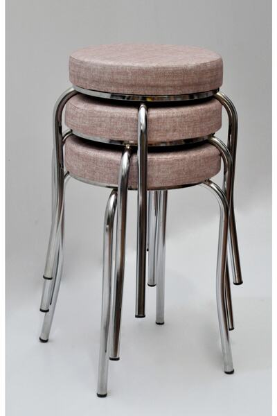 TABURECİM Tabure (3 Adet) Krom Ayaklı, Mina Kumaş, Metal Ahtapot Ayak Aygl-129