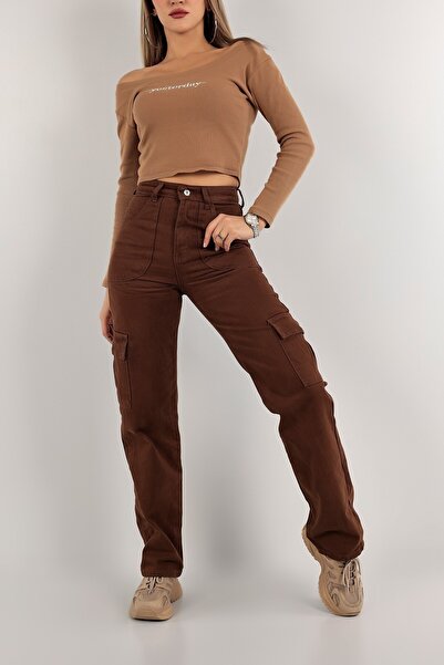 LAMİRAMOOD Καφέ Cargo Pocket Jeans - Γυναικείο