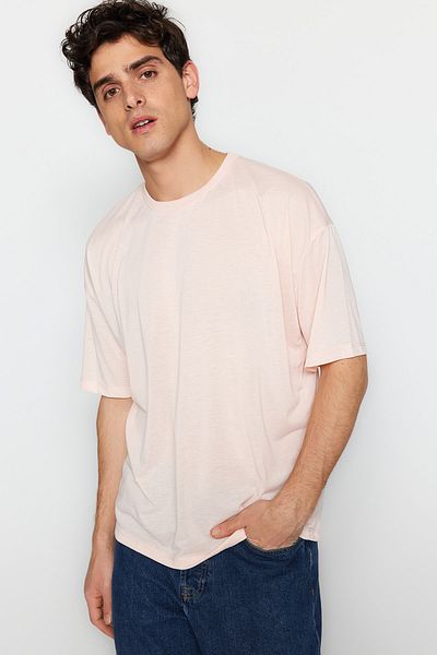 Trendyol Collection Tricou oversize roz cu mânecă scurtă cu decolteu rotund - TMNSS22TS0300