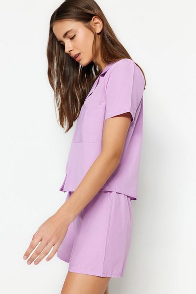 Trendyol Collection Lilac Terrycotton Woven Pajama Set with Shorts Thmss23Pt00132