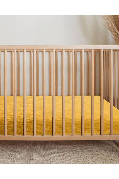Tinybabyconcept ملاءة سرير أطفال ناعمة عضوية 100% قطن 4 طبقات من الموسلين مقاس 70 × 130 15 سم لون الخردل
