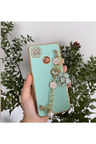 Aksesuarda Moda Xiaomi Redmi 9c - Redmi 10a Uyumlu Çiçekli Taşlı Incili El Ge...