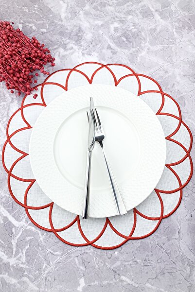 WEARE2 Serviciu american rotund, modern, brodat, de culoare roșie