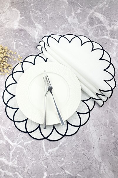 WEARE2 Черна модерна бродерия, кръгла, 4-компонентна американска сервизна посуда