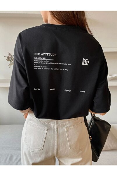 LOUİSA Γυναικείο μπλουζάκι Oversize Life Attitude με στάμπα μαύρο