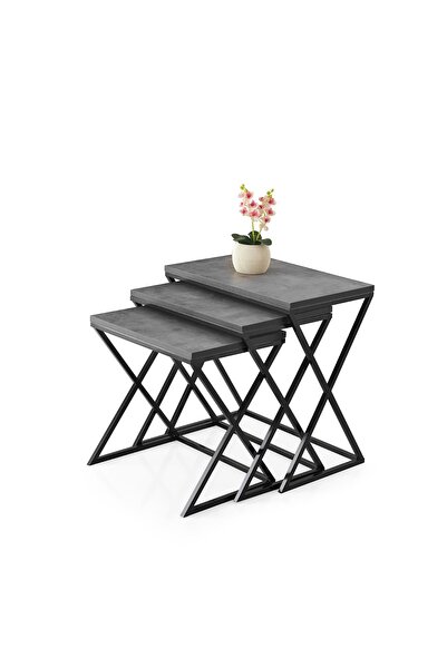 Erezogulları Mobilya Çapraz Metal Ayak 3'lü Zigon Sehpa