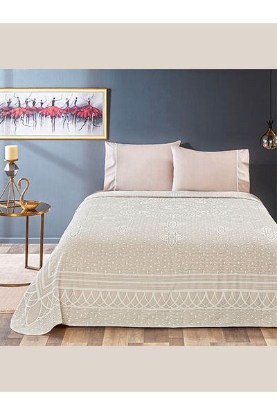 Taç Pique Set Jacquard Michele Beige Single
