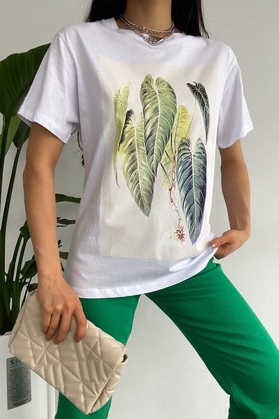 FEMELLE Tricou alb din bumbac imprimat nou sezon pentru femei