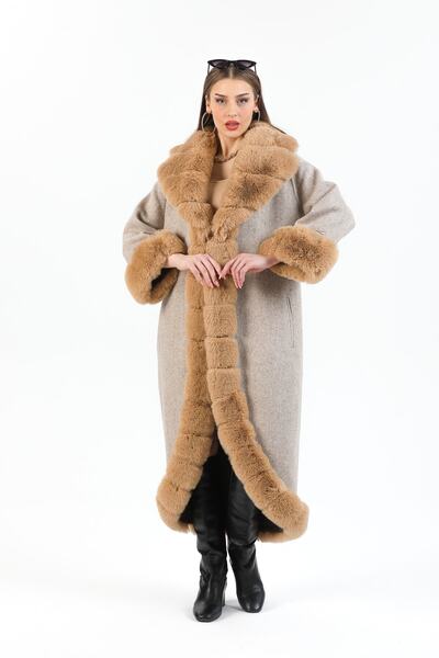 Redpoint Jackets Suni Kürklü Kaşmir Bej Kadın Kaban