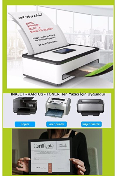 Hsn Kartuşlu Mürekkepli Tüm Yazıcılara Uygun 50 Adet Kalın A4 Sertifika Kağıdı Vb Için 220 gr